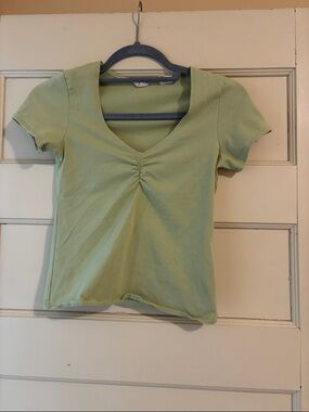 Levi's Sage Green Ruched V-Neck Crop Top